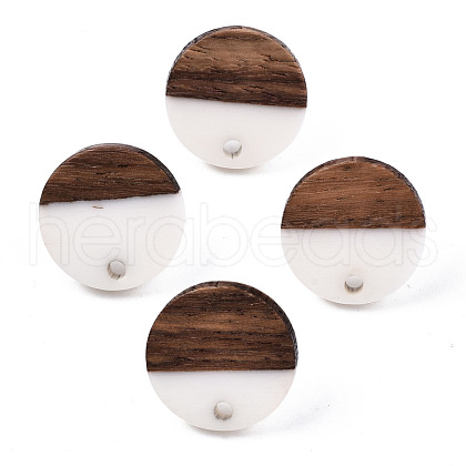 Opaque Resin & Walnut Wood Stud Earring Findings X-MAK-N032-008A-B06-1