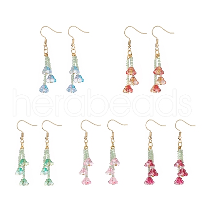 Glass Trumpet Flower Tassel Dangle Earrings EJEW-JE05192-1