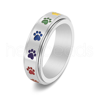 Rainbow Color Pride Flag Enamel Dog Paw Print Rotating Ring RABO-PW0001-040C-1