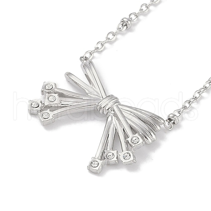 304 Stainless Steel Crystal Rhinestone Satellite Chain Bowknot Pendant Necklaces for Women NJEW-C055-10P-1