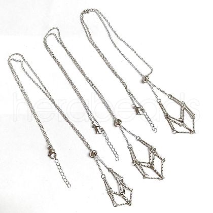 3Pcs 304 Stainless Steel Bar Link Chains Macrame Pouch Empty Stone Holder for Pendant Necklaces Making NJEW-AB00028-1