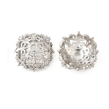 Flower Brass Clear Cubic Zirconia Bead Caps KK-V008-02P-1