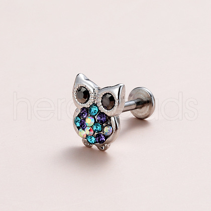 Owl Brass Micro Pave Colorful Cubic Zirconia Lip Labrets FS-WGE9253-01-1