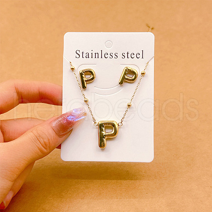 304 Stainless Steel Pendant Necklaces & Stud Earrings Sets FS-WGEB5F1-16-1