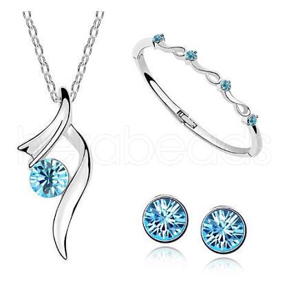 Rhinestone Twist Pendant Necklace & Diamond Bangle & Stud Earrings JEW101D-1