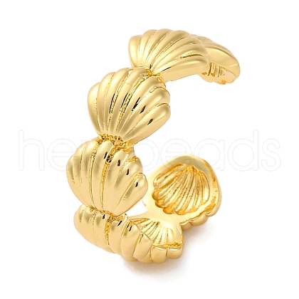 Rack Plating Shell Shape Brass Open Cuff Rings for Women RJEW-S242-04G-1