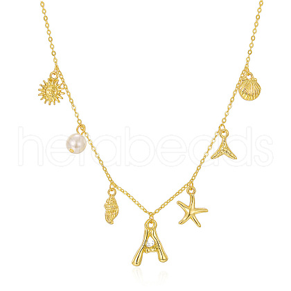 Bohemian Summer Beach Style 18K Gold Plated Shell Shape Initial Pendant Necklaces IL8059-1-1
