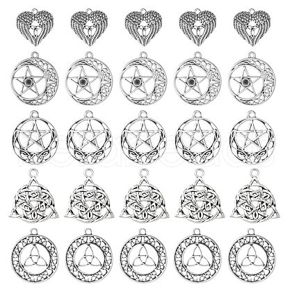 SUNNYCLUE 50Pcs 5 Style Tibetan Style Alloy Pendants FIND-SC0005-14-1