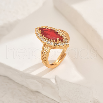 Brass Micro Pave Cubic Zirconia Adjustable Fingers Ring for Women TC6550-1-1