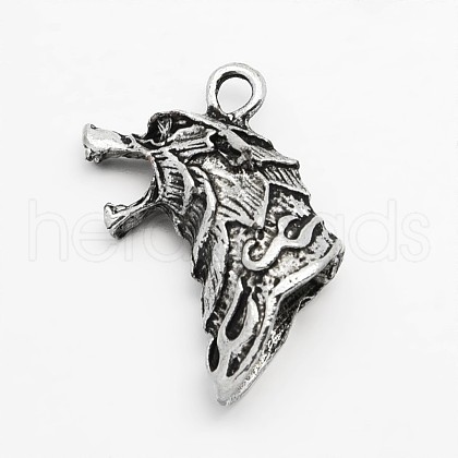 Tibetan Style Zinc Alloy 3D Wolf Head Pendants X-PALLOY-O046-02AS-1