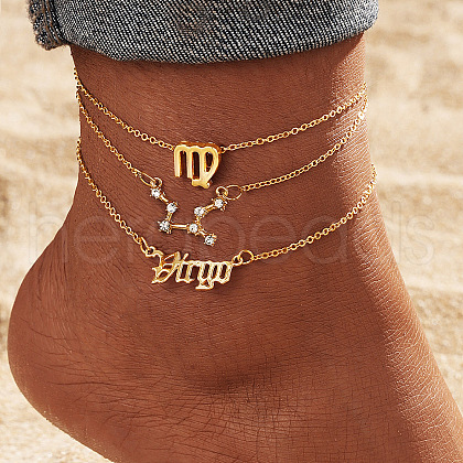 Alloy Crystal Rhinestone 3 Layer Constellations Link Chain Anklets for Women FS-WGFDDF7-08-1