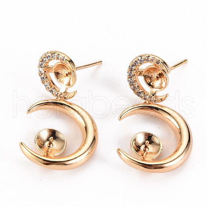 Brass Micro Pave Clear Cubic Zirconia Stud Earring Findings KK-S356-246-NF-1