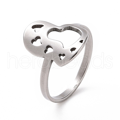 Non-Tarnish 201 Stainless Steel Heart Finger Ring RJEW-J051-33P-1