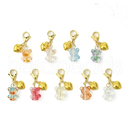 Bear Handmade Lampwork & Alloy Heart Pendant Decorations HJEW-JM02816-1