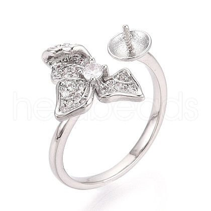 Flower Brass Micro Pave Clear Cubic Zirconia Cuff Ring Settings KK-T076-33P-1