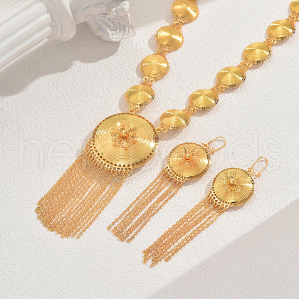 Alloy Round Flower Tassels Earrings & Necklaces Sets for Women KM2435-1