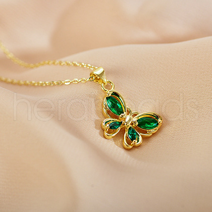 Brass Pave Cubic Zirconia Butterfly Pendant Necklaces FS-WGD20DC-04-1
