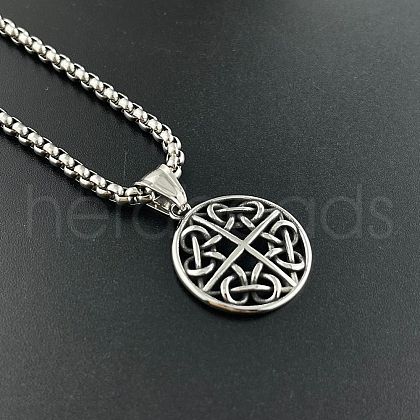 Vintage Stainless Steel Hollow Round Viking Knot Pendant Punk Hip-hop Street Necklace Jewelry NB1206-1