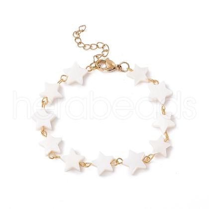 Natural Shell Star Link Chain Bracelet BJEW-C015-02G-1