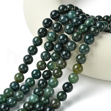 Natural Moss Agate Beads Strands GSR10mmC001-1