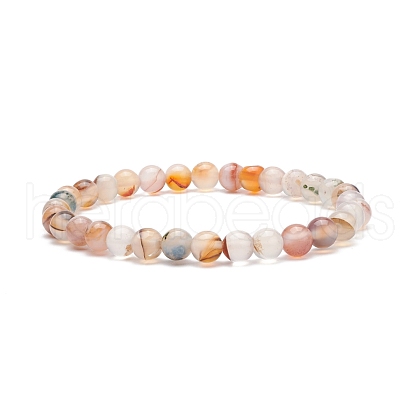 Natural Agate Round Beaded Stretch Bracelet BJEW-JB08614-04-1