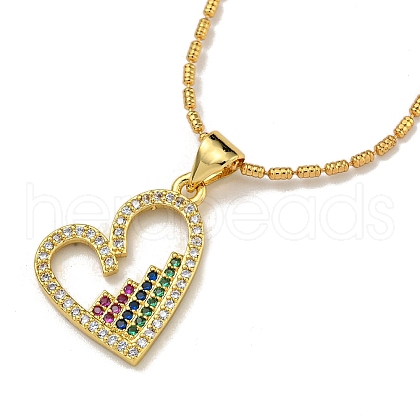 Brass Micro Pave Colorful Cubic Zirconia Peach Heart Pendant Necklaces for Women NJEW-Q346-01G-02-1