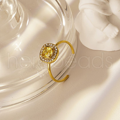 Stainless Steel Micro Pave Cubic Zirconia Adjustable Open Cuff Rings for Women UZ5362-2-1