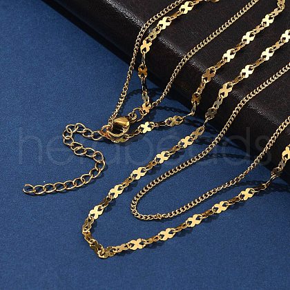 304 Stainless Steel 8 Shaped Link Chain Double Layered Necklaces for Women NJEW-U050-02D-G-1