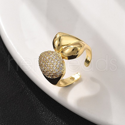Brass Micro Pave Clear Cubic Zirconia Cuff Rings for Women RJEW-S622-07G-1