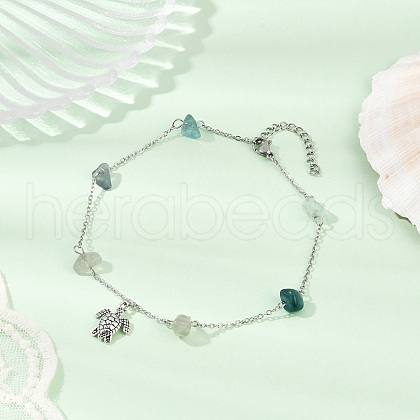 Natural Fluorite Chip Bead Chain Anklets AJEW-AN00671-04-1