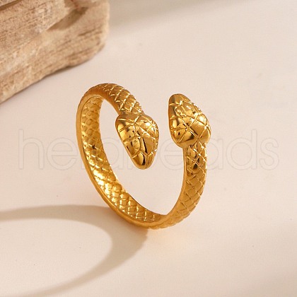 304 Stainless Steel Double Snake Open Cuff Rings RJEW-M072-07G-1