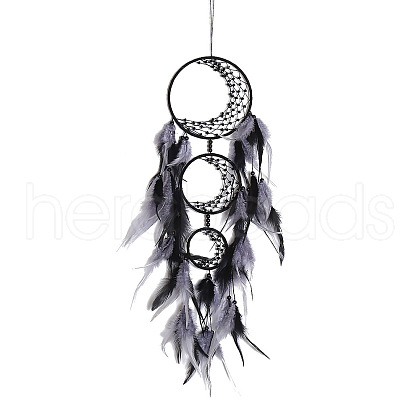 Three Circle Moon-shaped Woven Net/Web with Feather with Iron Home Crafts Wall Hanging Decoration PW-WG71485-01-1