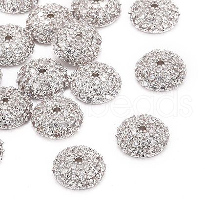 Apetalous Half Round/Dome Brass Micro Pave Cubic Zirconia Bead Caps X-ZIRC-D062-P-1