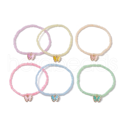 6Pcs 6 Colors ButterflyAlloy Enamel Charm Bracelets BJEW-JB10283-1