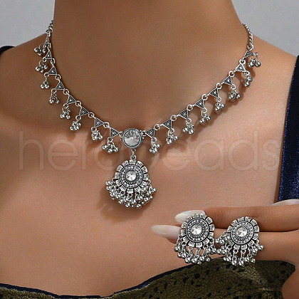 Flower Alloy Rhinestone Pendant Necklace & Stud Earring FS-WG1C18E-01-1