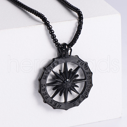Fashionable Hip-hop Style Stainless Steel Sun Compass Pendant Necklaces Men's Jewelry QA6220-3-1