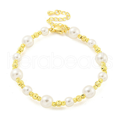 Rack Plating Grooved Round Brass Beaded Bracelets BJEW-P322-20G-1
