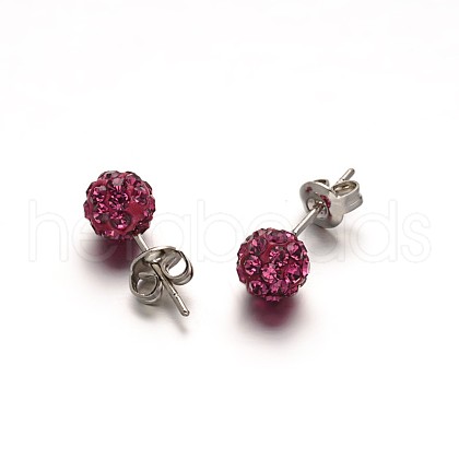 Polymer Clay Rhinestone Ball Stud Earrings EJEW-F0083-03I-1