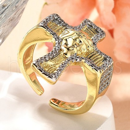 Brass Micro Pave Clear Cubic Zirconia Cuff Rings RJEW-U035-02GP-01-1