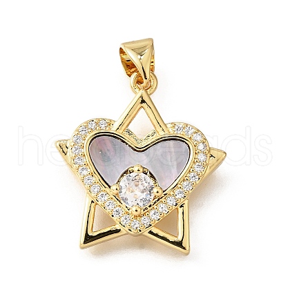 Brass Micro Pave Cubic Zirconia Black Shell Pendants KK-D328-23G-1