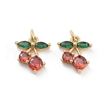 Cherry Rack Plating Brass Micro Pave Cubic Zirconia Charms X-KK-G512-24G-1