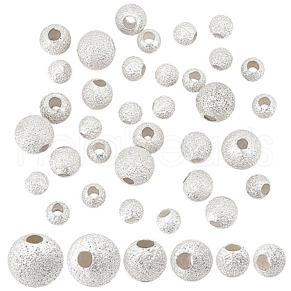   35Pcs 3 Size Round 925 Sterling Silver Textured Beads STER-PH0001-68-1