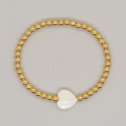 Gold Brass Round Beaded Stretch Bracelets LZ3349-2-1