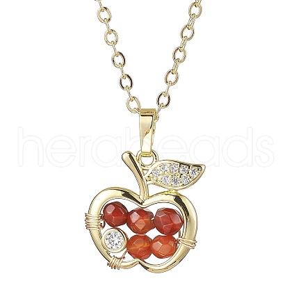 Apple Brass Micro Pave Cubic Zirconia with Natural Agate(Dyed) Pendants Necklaces NJEW-TA00154-1