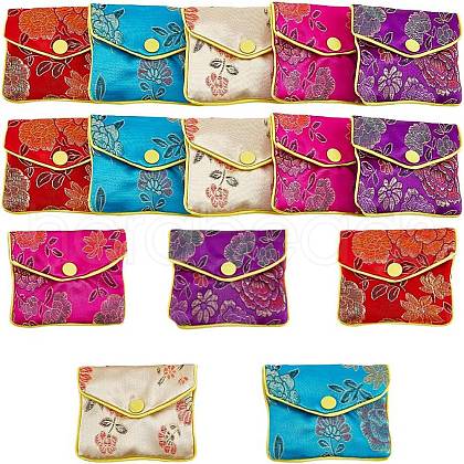  20Pcs 5 Colors Chinese Style Rectangle Cloth Zipper Pouches CON-NB0002-10-1