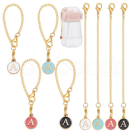 Flat Round with Letter A Alloy Enamel Pendant Decoration HJEW-AB00704-1