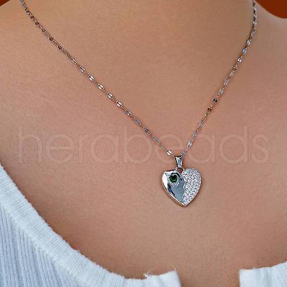 Brass Pave Cubic Zirconia Heart Pendant Necklaces for Women UC6021-4-1