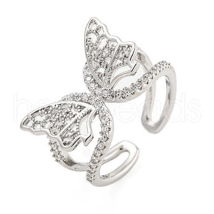 304 Stainless Steel Cubic Zirconia Open Cuff Ring for Women RJEW-S406-05P-01-1