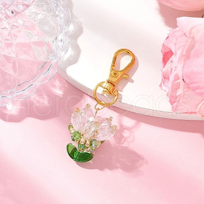 Flower Glass Pendants Decorations HJEW-MZ00248-04-1