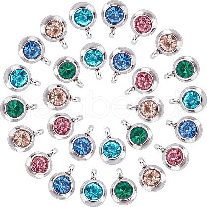 Unicraftale Trendy Original Color 304 Stainless Steel Grade A Rhinestone Flat Round Charm Pendants RB-UN0001-01-1